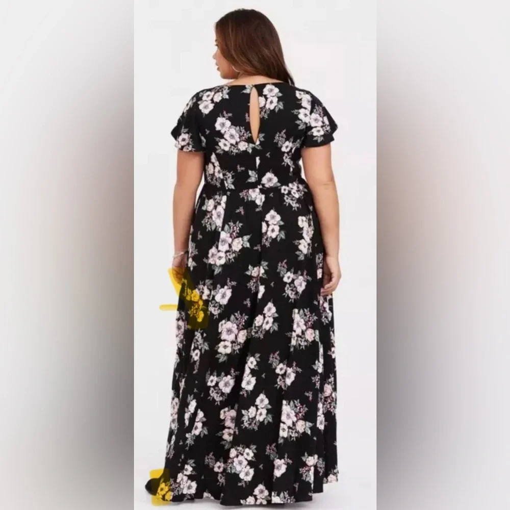 Torrid Womens Black Floral Challis Maxi Dress Feminine Boho Garden Party - Picture 3 of 3
